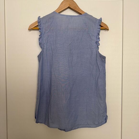 J Crew Tank Top Women Sz 4 Light Blue Ruffle Front Sleeveless Lightweight Cotton - Picture 4 of 10